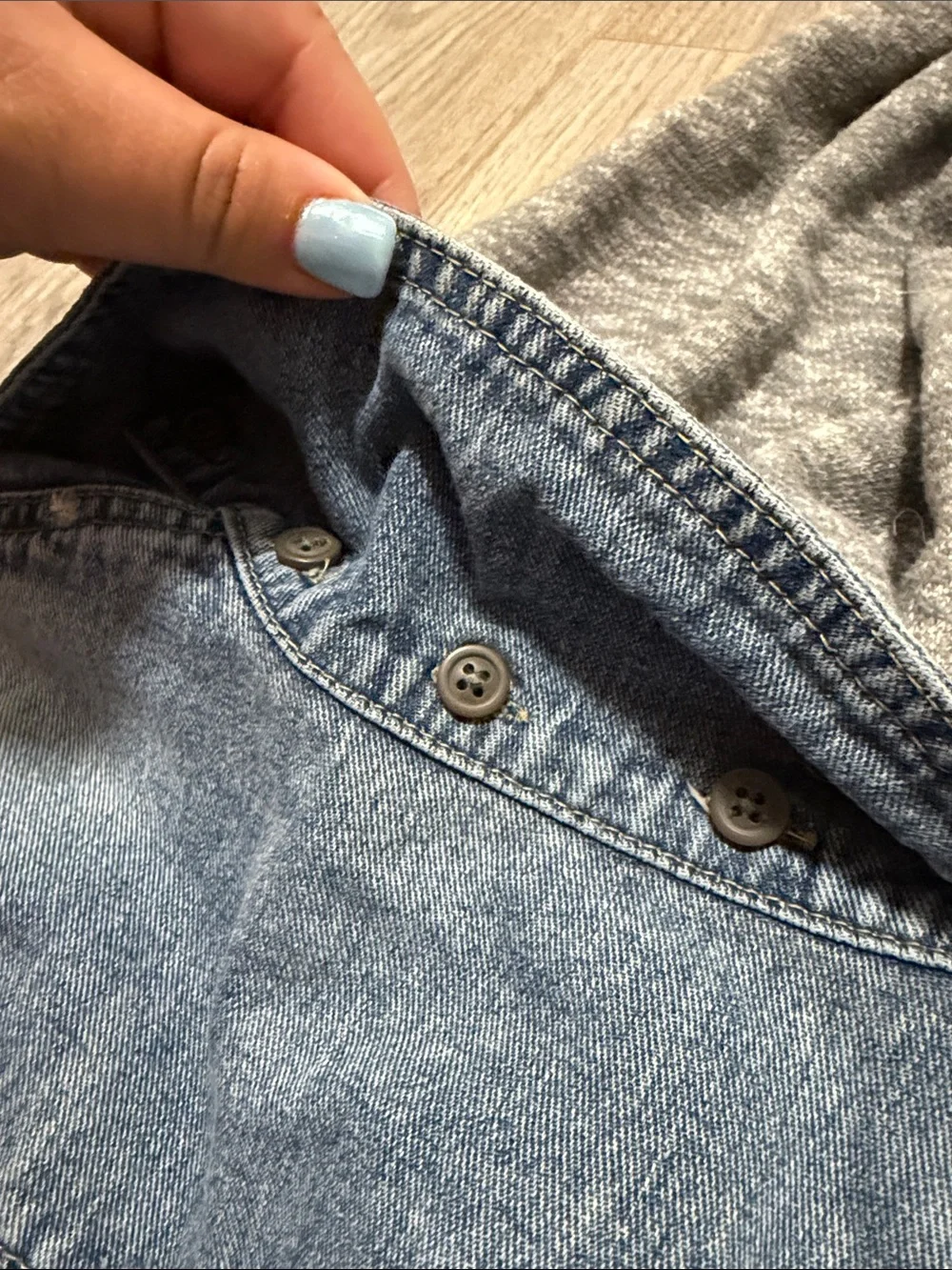 Free people Denim Hooded Jacket with Gray Knit Sleeves - Picture 6 of 6